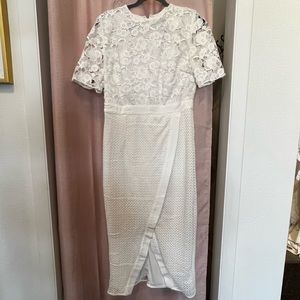 New Taue Decadence Tall white Tea length dress